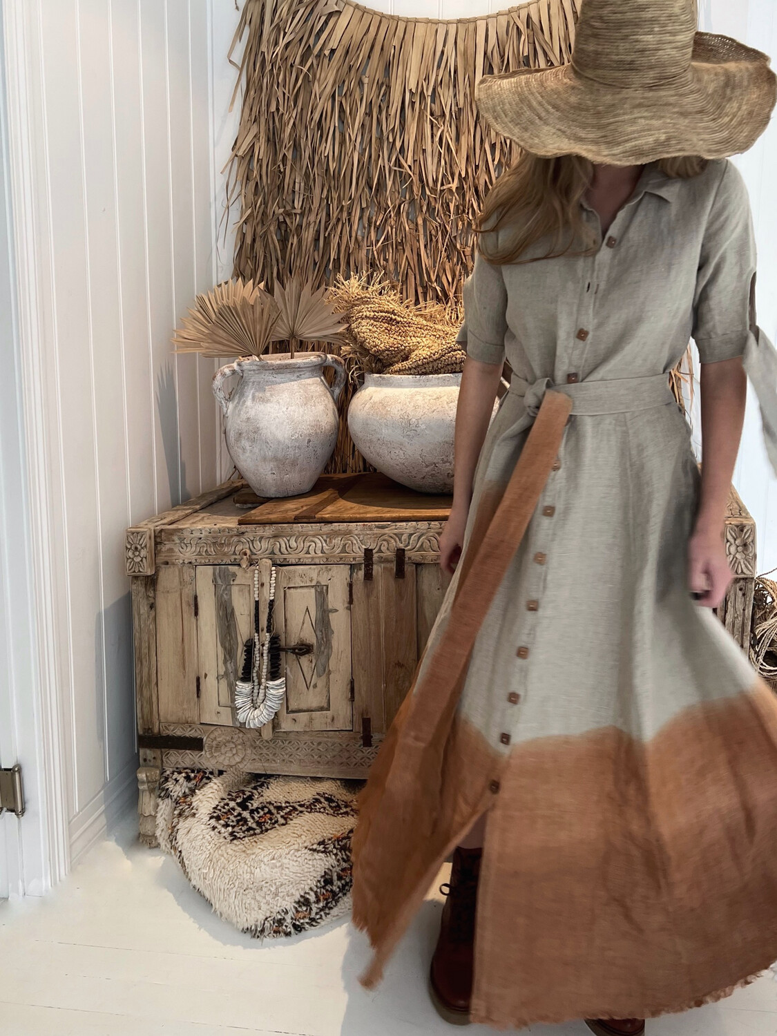 Boem Linen Sample Mona Dress, In Ochre