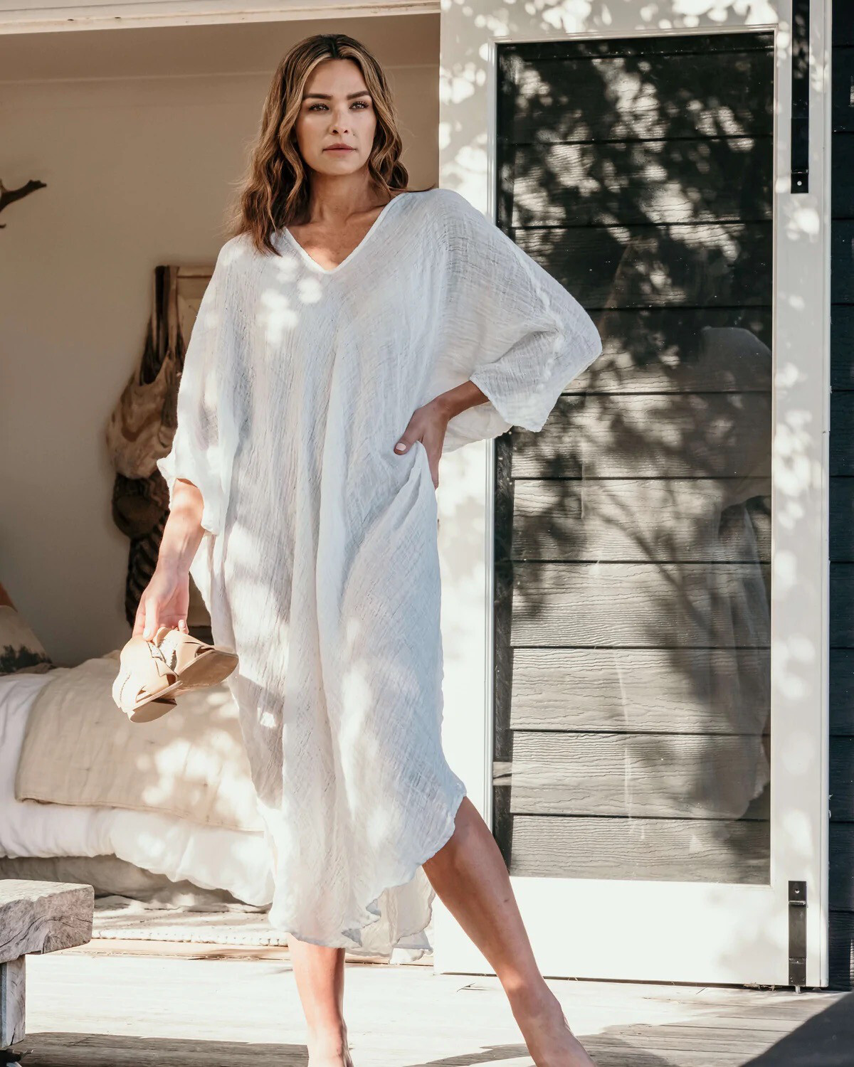 Vestito Fausta Kaftan Dress In Latte Garzata 