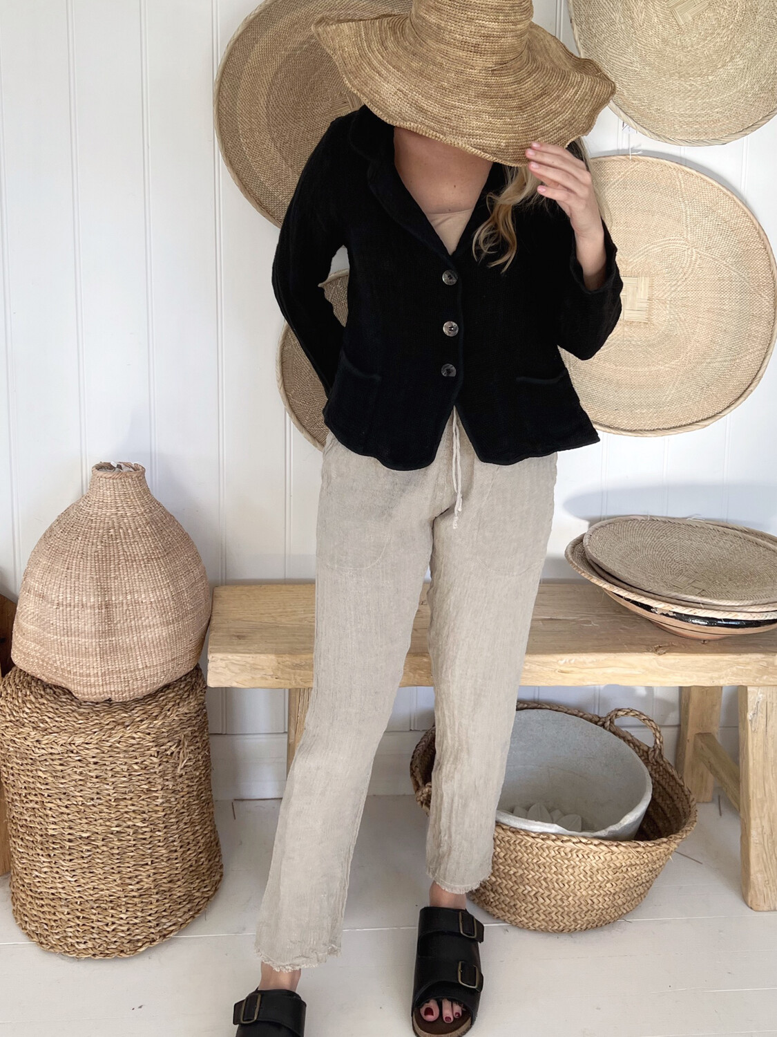 Giacca Elena Linen Jacket In Nero Aida