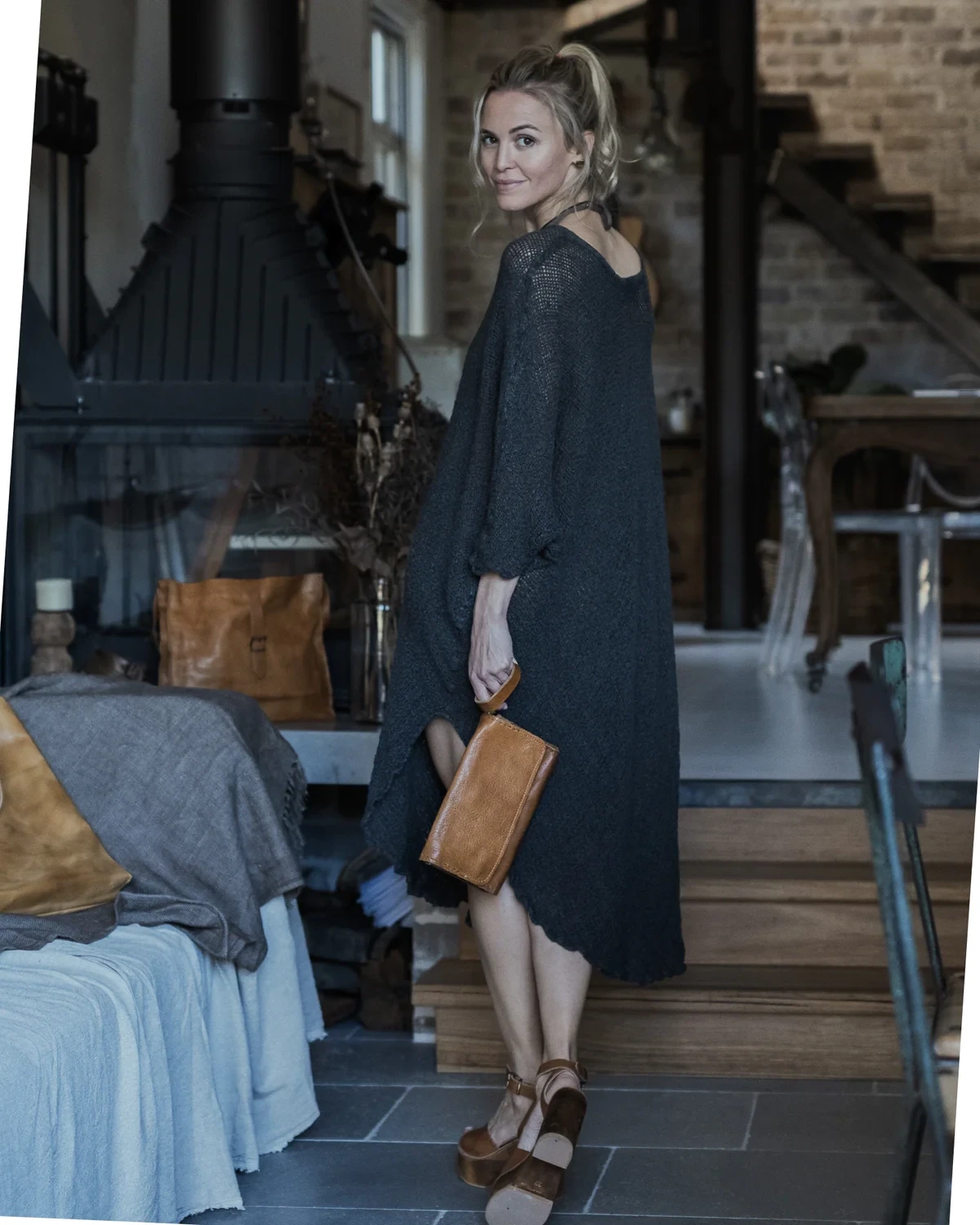 La Bottega Di Brunella Vestito Fausta Kaftan Dress In Lava Campagna
