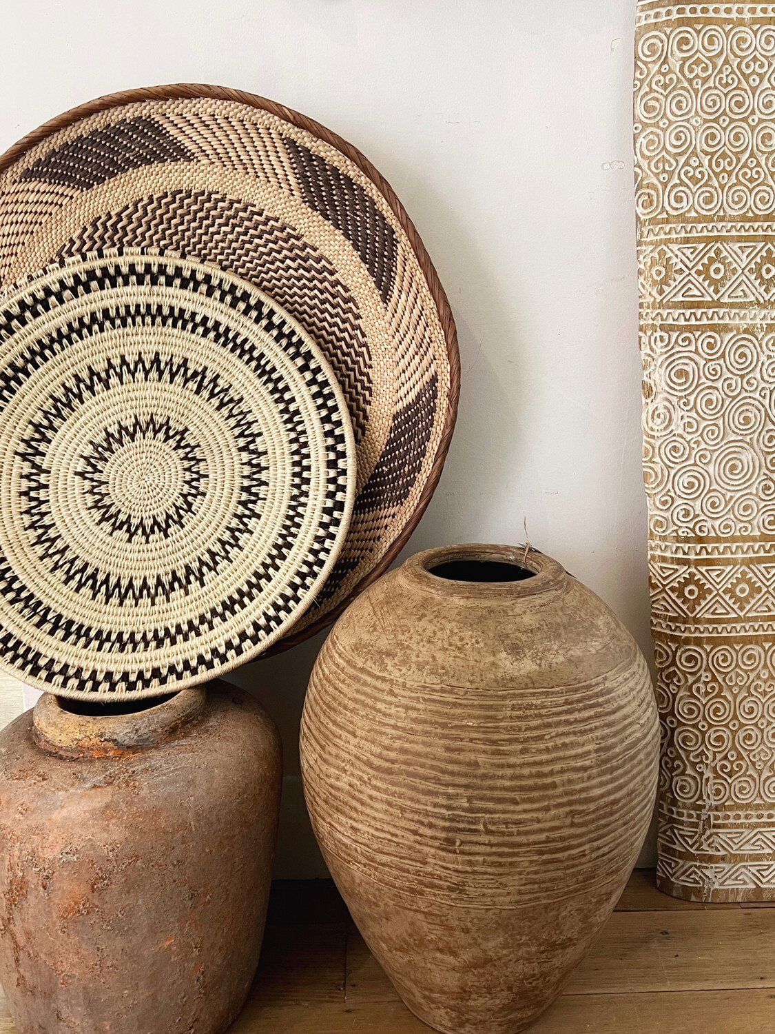 XLarge Ivory and Charcoal Wall Basket