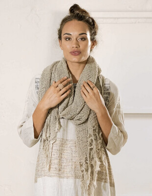 Scialle Campagna Linen Scarf In Naturale With Tassels