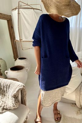 Little Alpaca Slouchy Pocket Tunic - Blue Long Jumper 