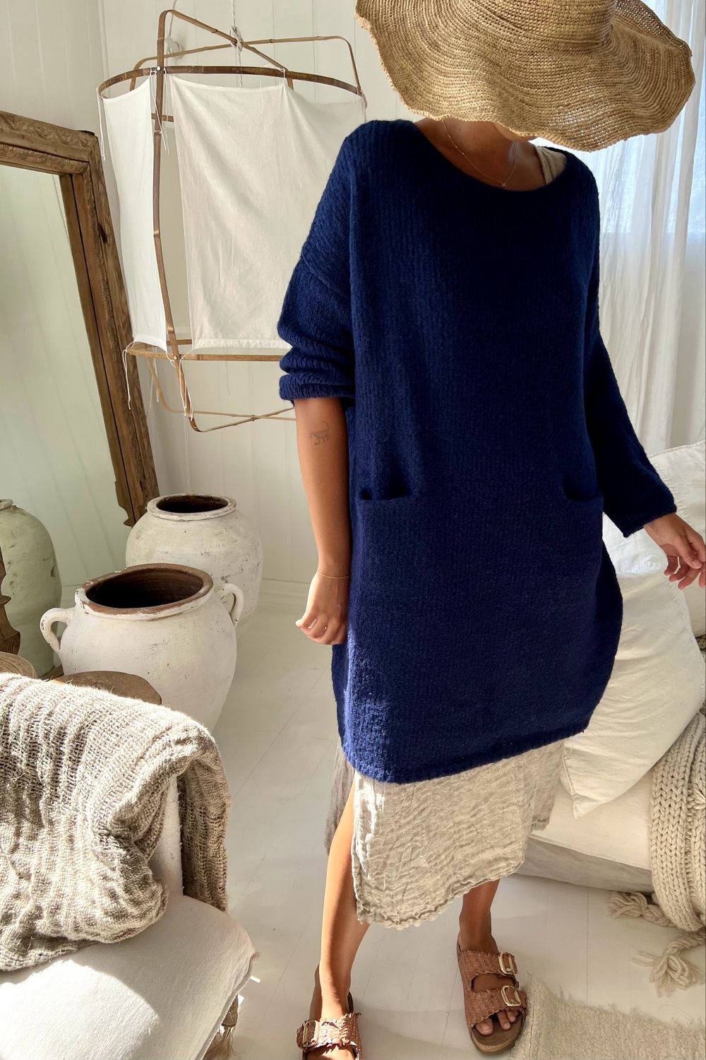 Little Alpaca Slouchy Pocket Tunic - Blue Long Jumper 