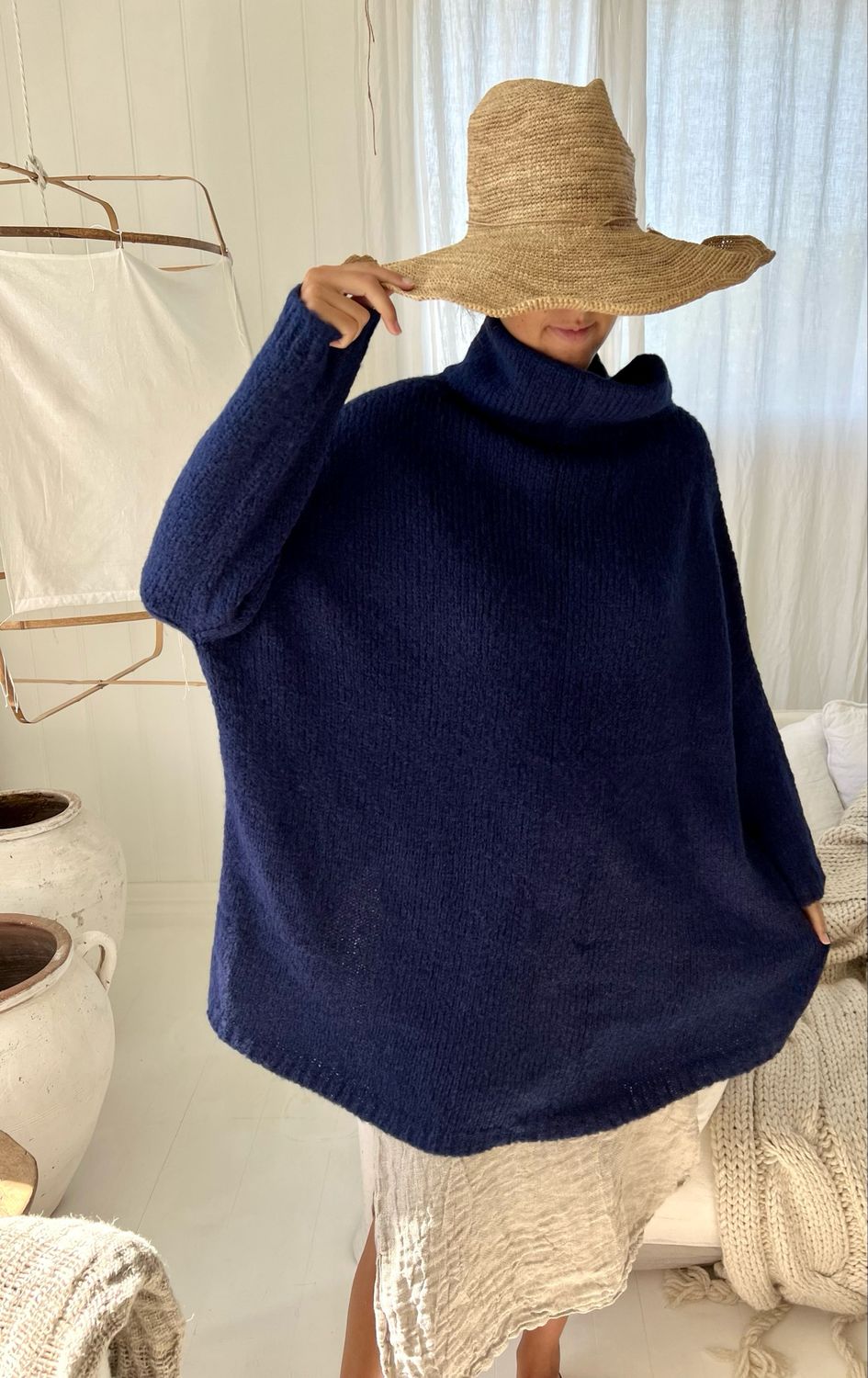 Little Alpaca Oversized Slouchy Nest Blue Jumper