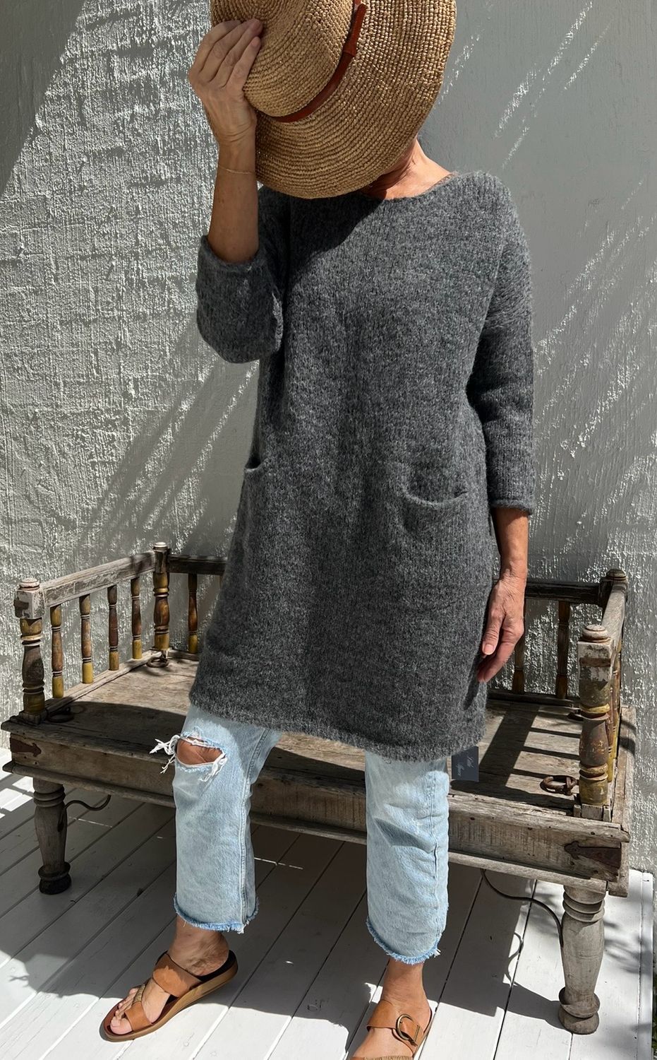 Little Alpaca Slouchy Pocket Tunic - Grey Long Jumper 