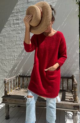 Little Alpaca Slouchy Pocket Tunic - Red Long Jumper 