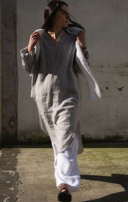 Len &amp; Spolka Wanda Kaftan Dress - Striped Blue