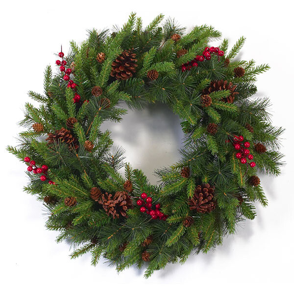 80028 24INCH PE/PVC MXD BERRY and CNE PN WREATH
