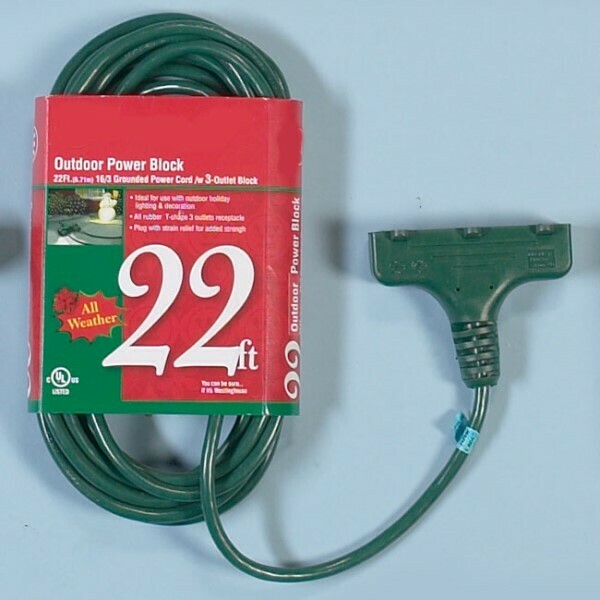 28380 -22FT OUTDR GREEN 3 OUTLET CORD
