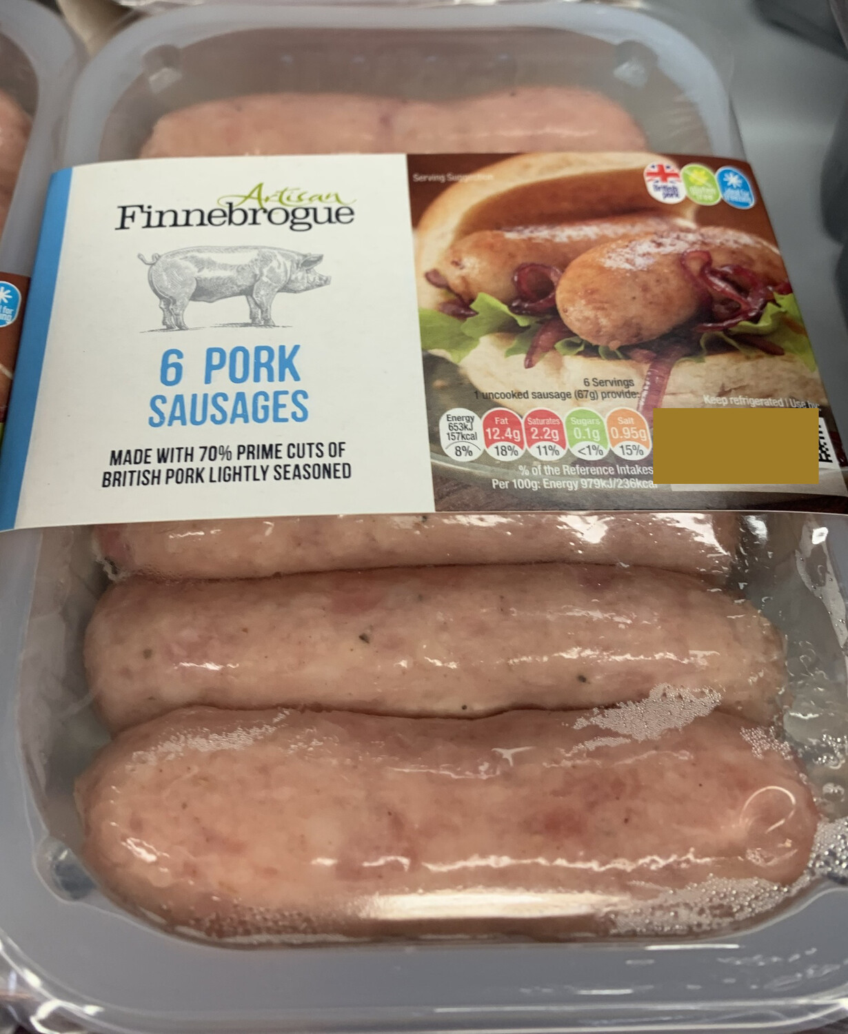 6 Fresh British Pork G/F Sausages 400g