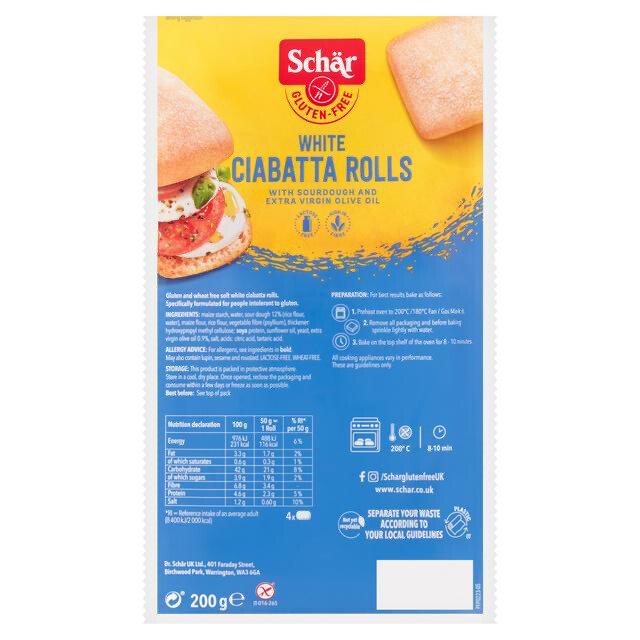 Schar Gluten Free White Ciabatta Rolls x 4