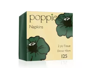 Poppies Green Napkins 40cm Square, 125 x 2 Ply