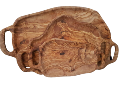Plateau Charcuterie &  Fromage en bois d'olivier avec deux poignées personnalisé (Gravure)