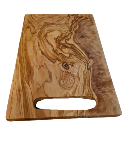 Planche à découper rectangulaire pratique avec poignée intégrée en bois d'olivier artisanale (sans aucun traitement) dimensions 36cmx20cm