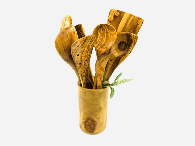Pot à ustensiles en bois d&#39;olivier artisanale