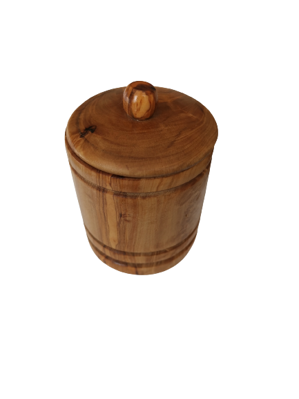 Pot à épices rond avec couvercle en bois d&#39;olivier artisanale sans aucun traitement 