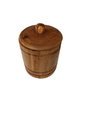 Pot à épices rond avec couvercle en bois d'olivier artisanale sans aucun traitement 