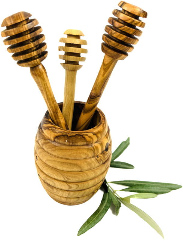 Pot à miel cylindré avec sa Cuillère à miel en bois d&#39;olivier artisanale sans aucun traitement 