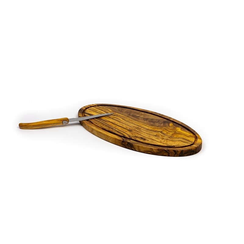 Planche Charcuterie &amp; Fromage moderne format Ovale avec sont Couteau à Fromage Laguile en bois d&#39;olivier artisanale sans aucun traitement