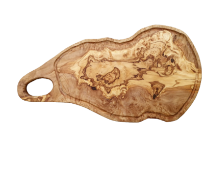 Planche à viande avec poignée intégrée en bois d'olivier artisanale sans aucun traitement