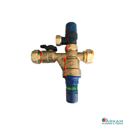 Pressure control valve with integral isolating and expansion relief valve 22mm CXC 600 kpa