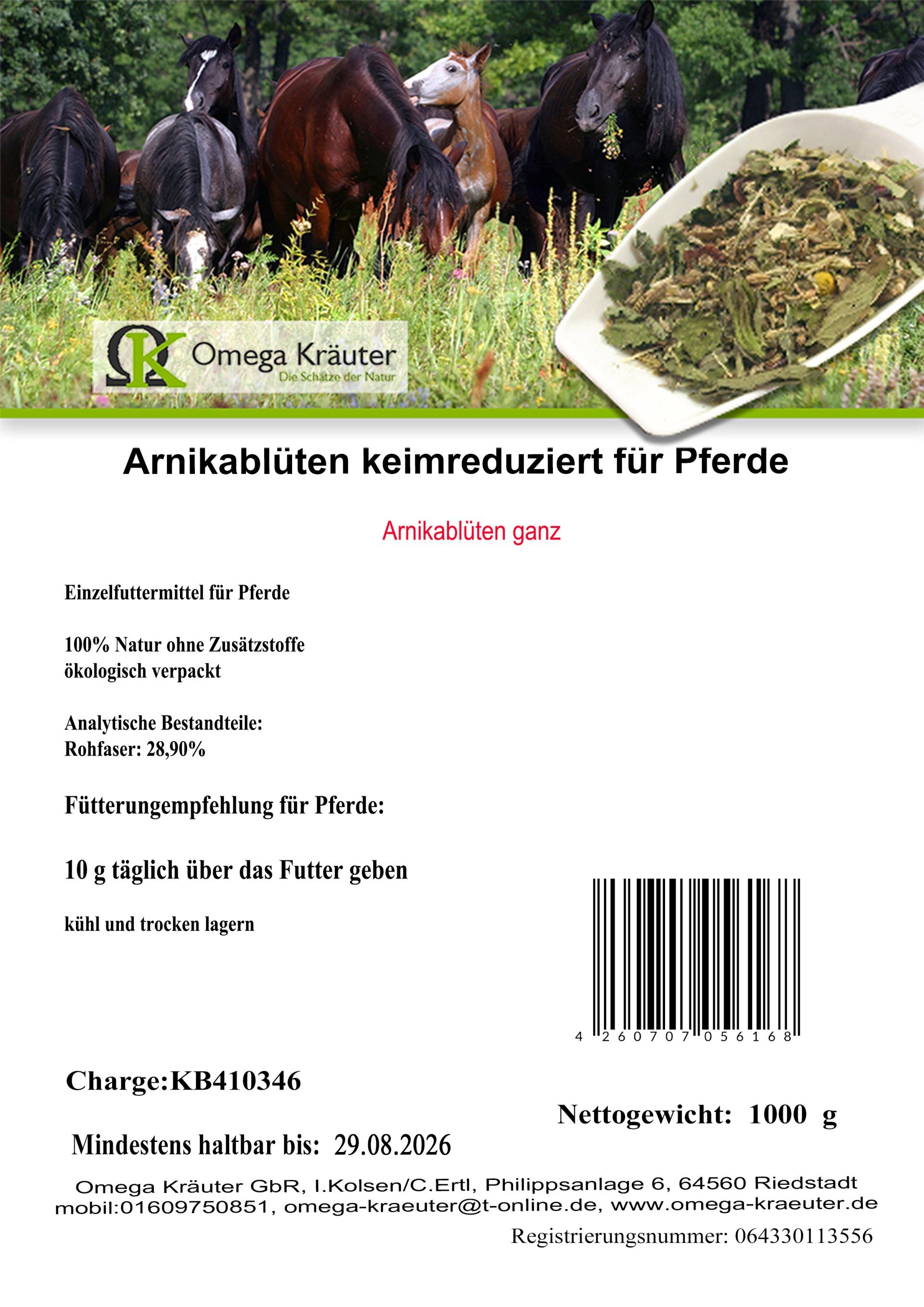 Arnikablüten mexikanisch ganz keimreduziert für Pferde