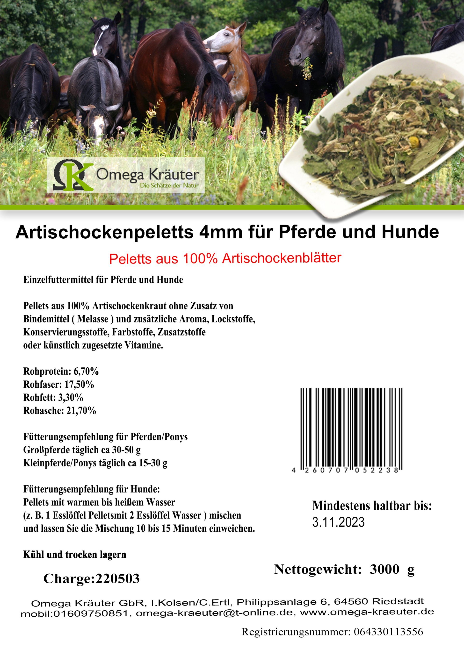 Artischocken-Pellets 4mm für Pferde und Hunde