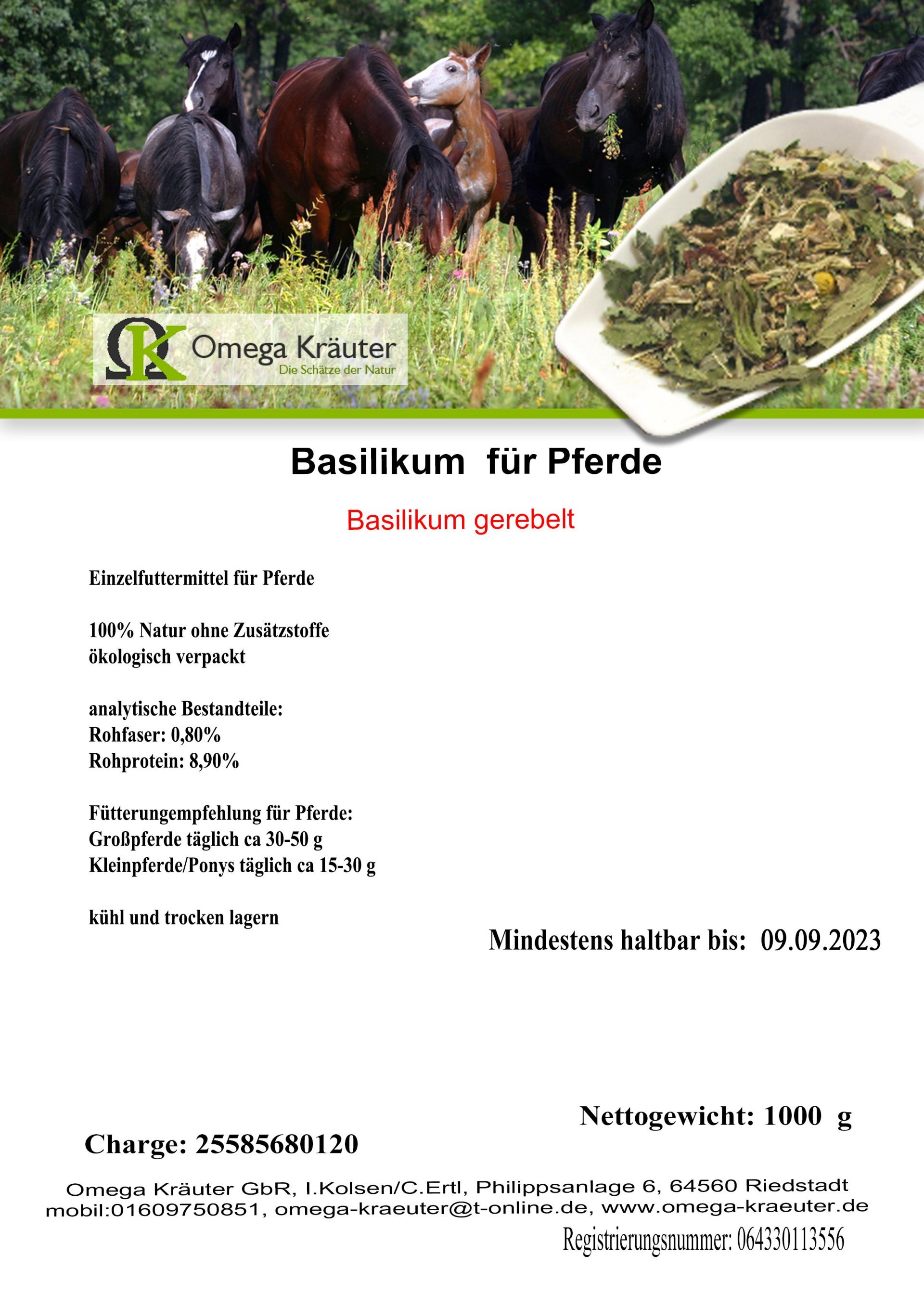 Basilikum gerebelt für Pferde