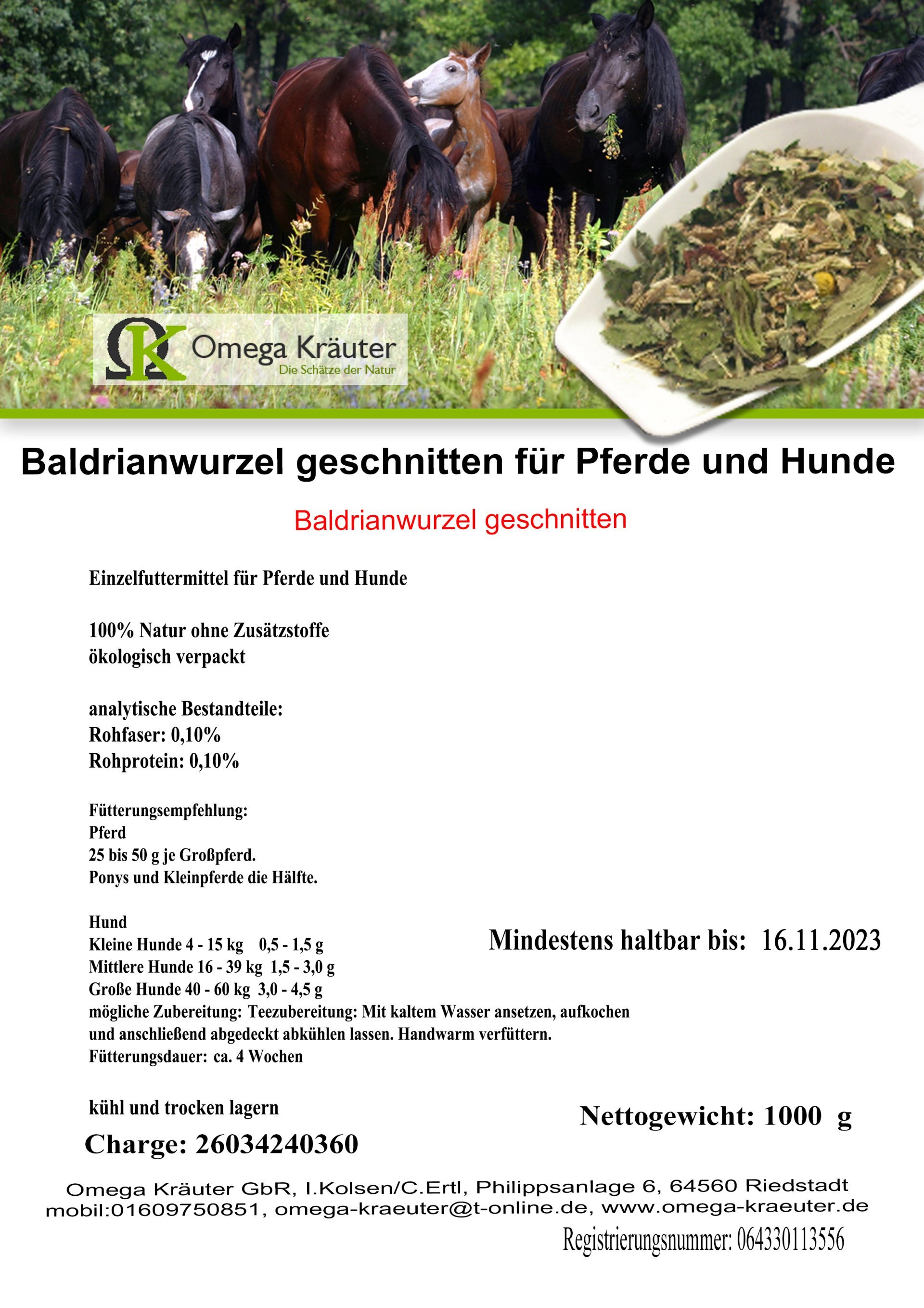 Baldrianwurzel geschnitten für Pferde