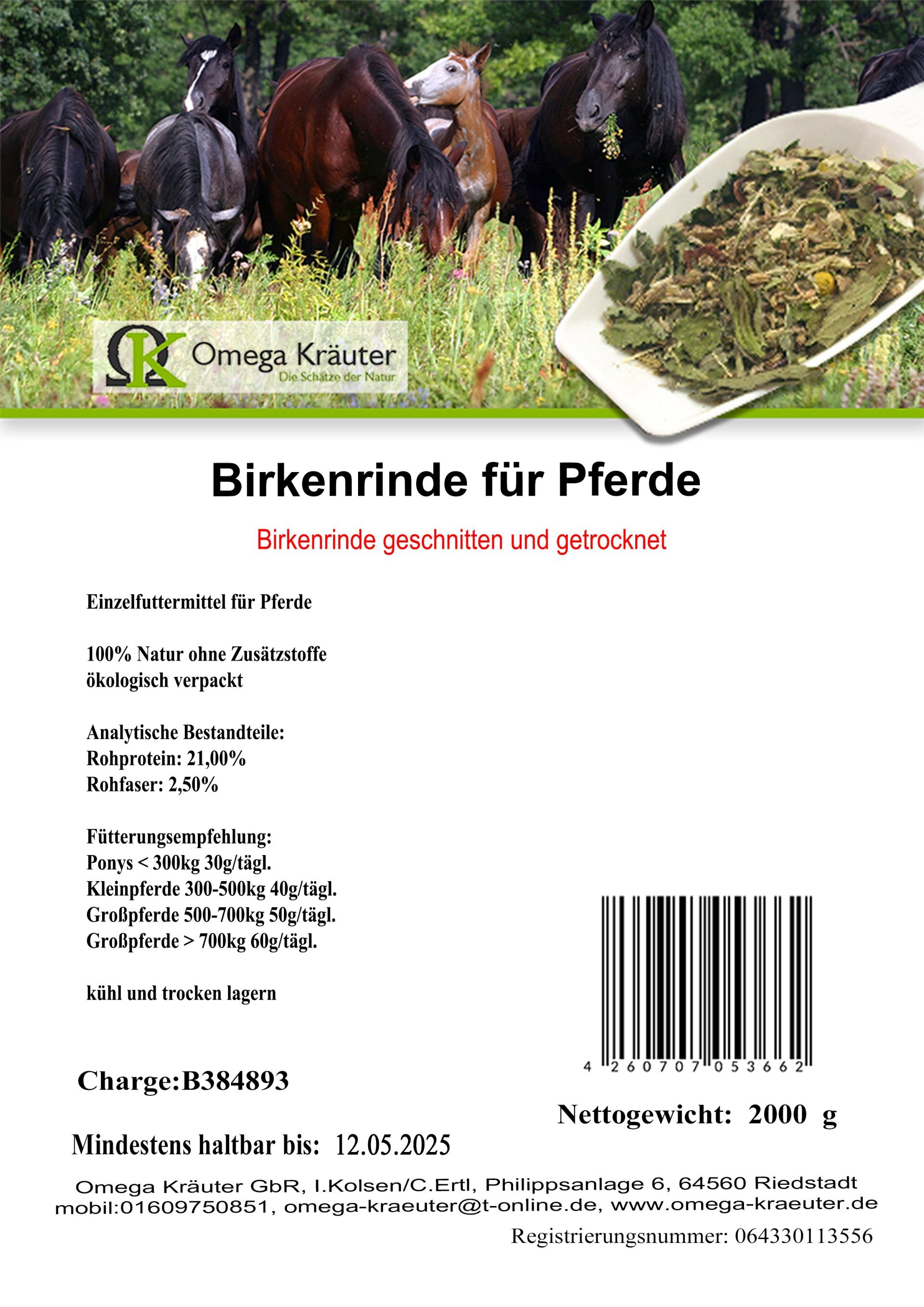 Birkenrinde fein geschnitten für Pferde