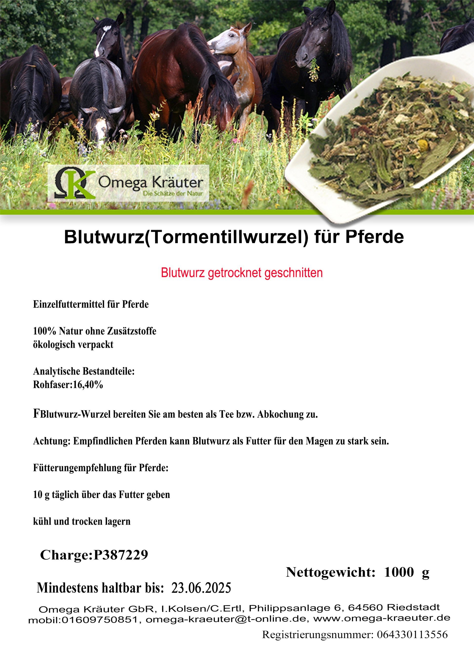 Blutwurz (Tormentillwurzel) geschnitten für Pferde