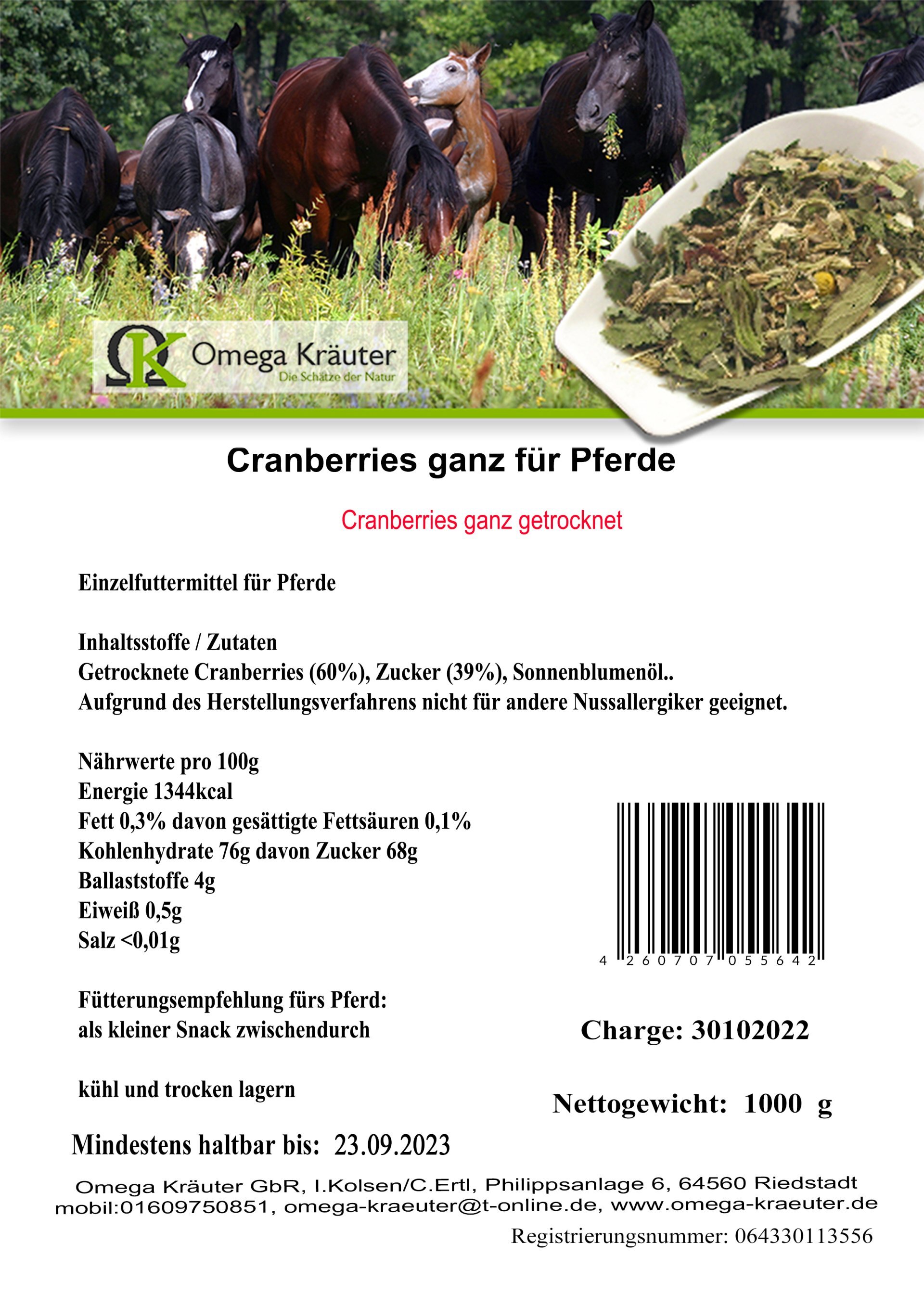 Cranberries, getrocknet für Pferde