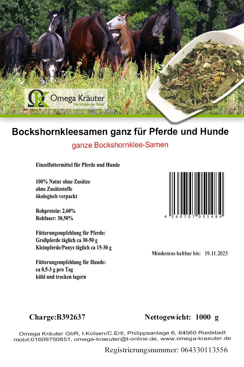 Bockshornkleesamen ganz für Pferde und Hunde