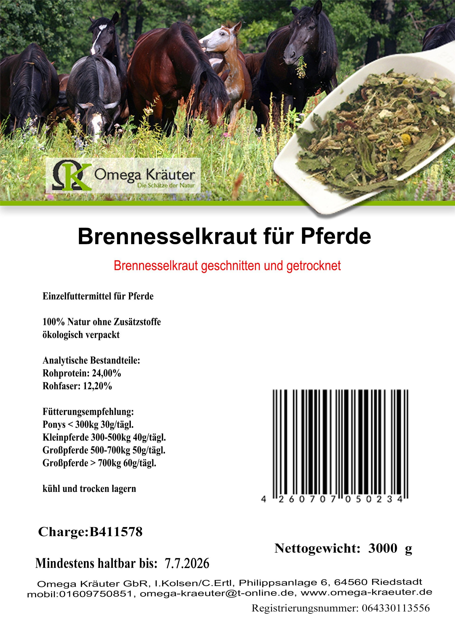 Brennesselkraut geschnitten für Pferde