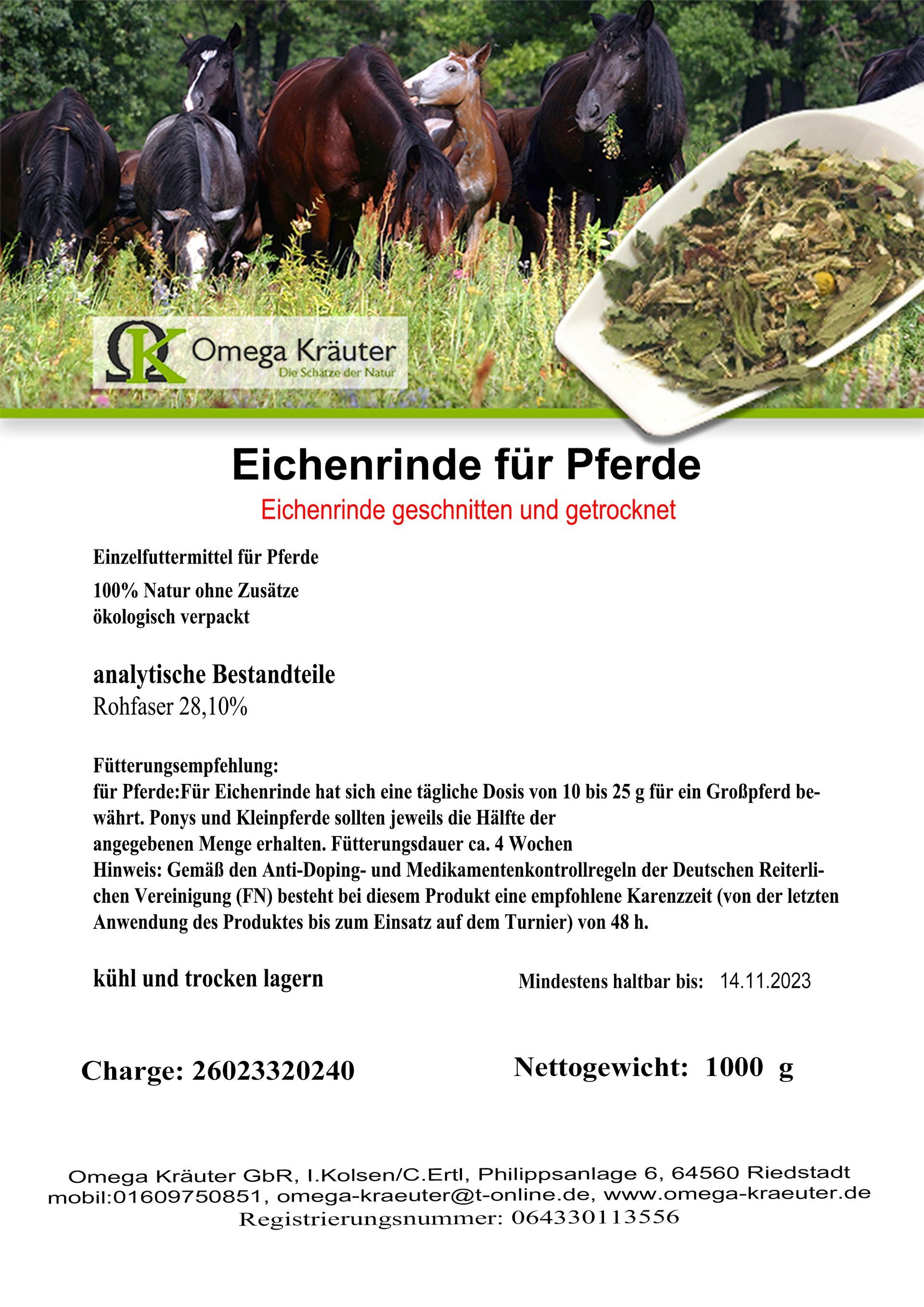 Eichenrinde geschnitten für Pferde