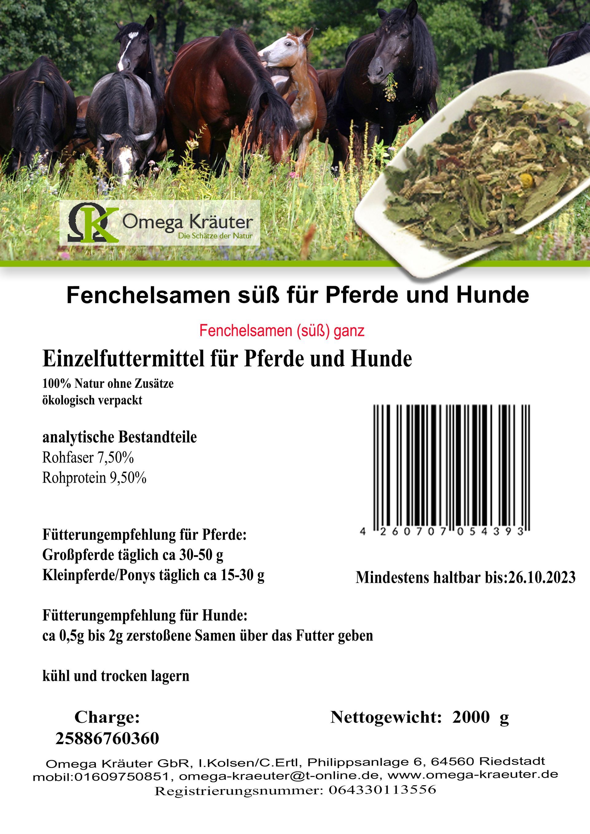 Fenchelsamen süß ganz für Pferde