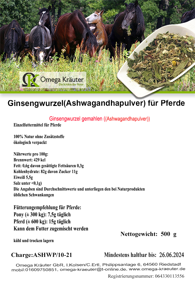 Bio Ashwagandha Pulver (Ginsengwurzel) für Pferde