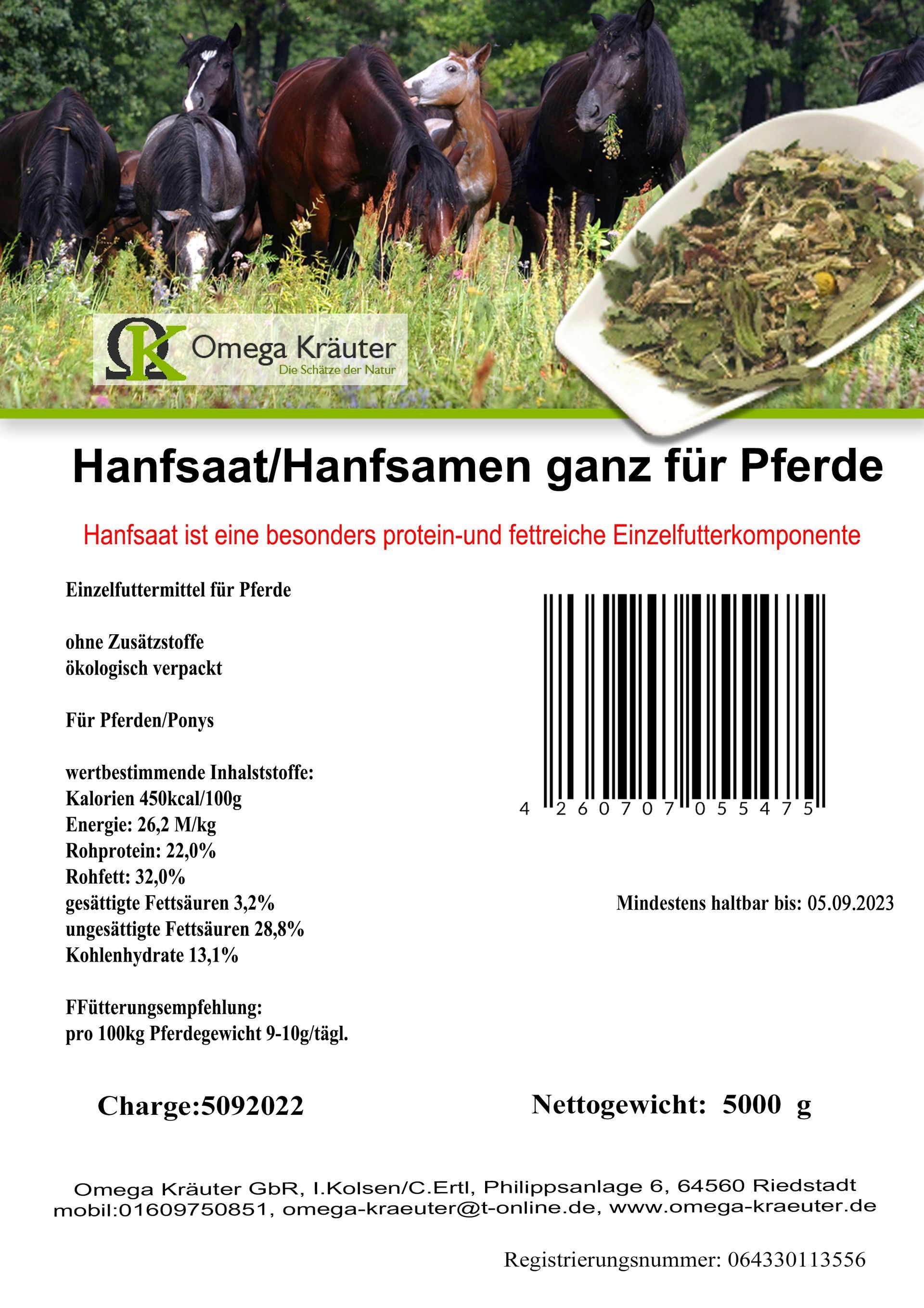 Hanfsaat/Hanfsamen ganz für Pferde