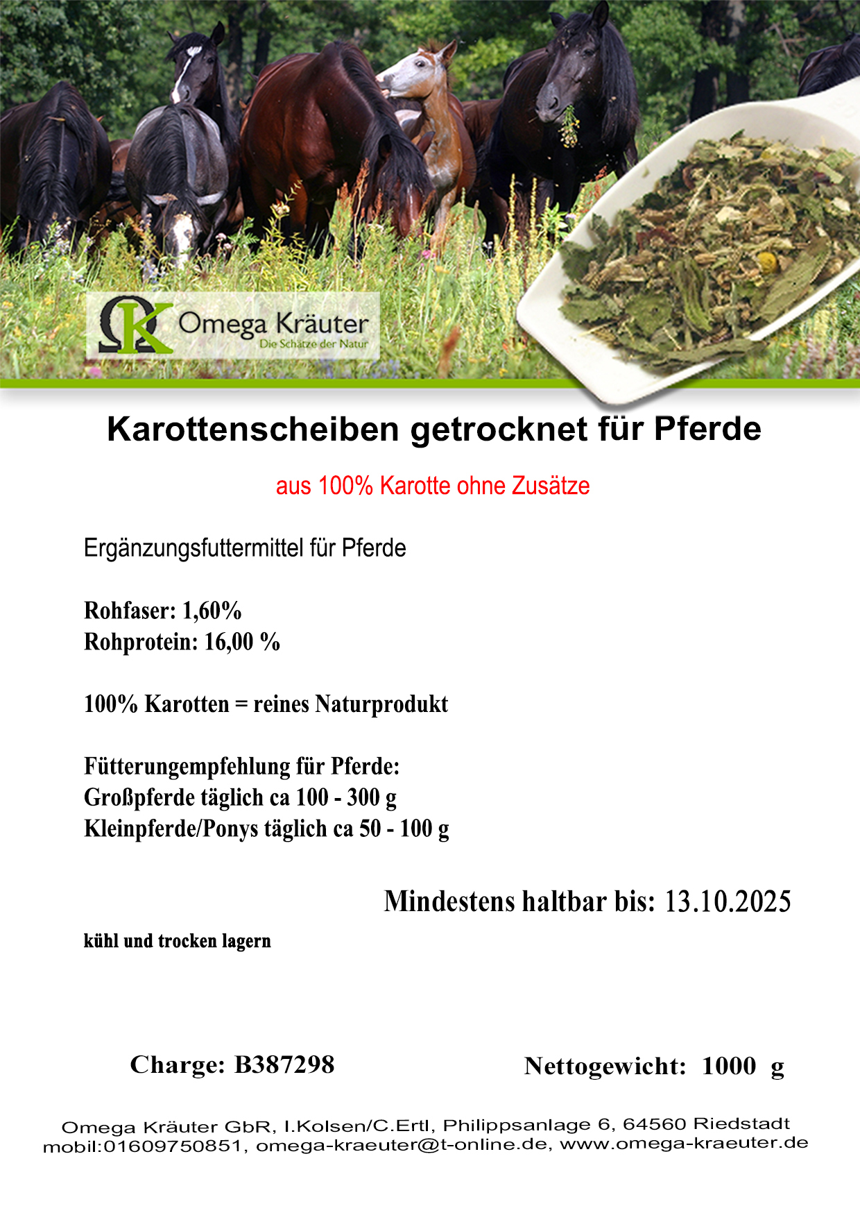 Karottenwürfel geschnitten getrocknet für Pferde