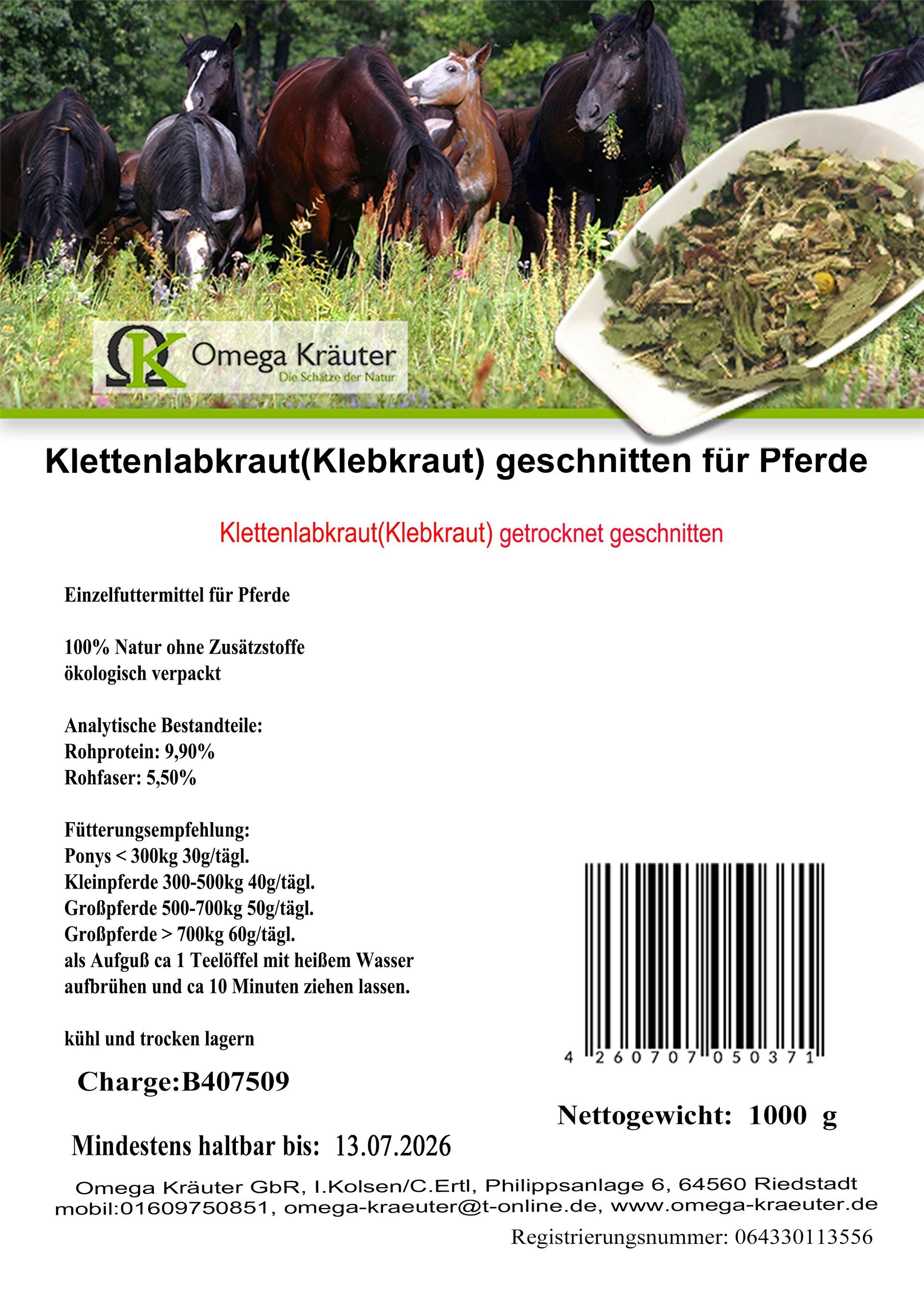 Klettenlabkraut(Klebkraut) geschnitten für Pferde