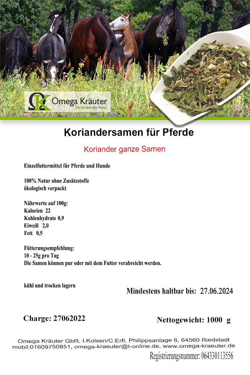 Koriandersamen ganz für Pferde