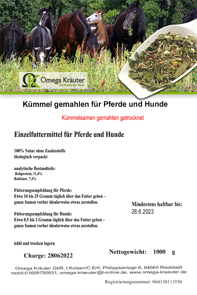 Kümmel gemahlen für Pferde und Hunde