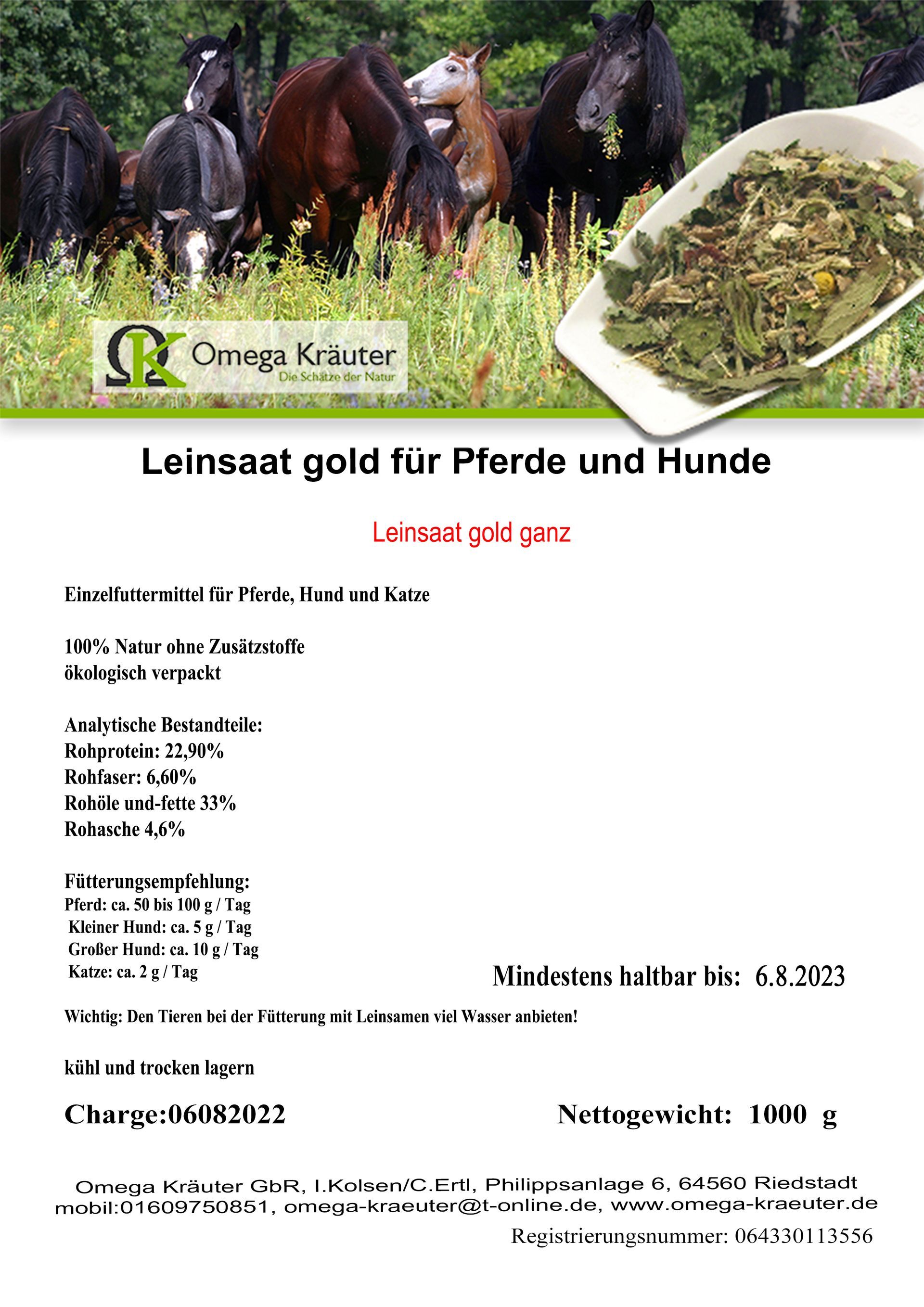 Leinsaat hell ganz für Pferde und Hunde