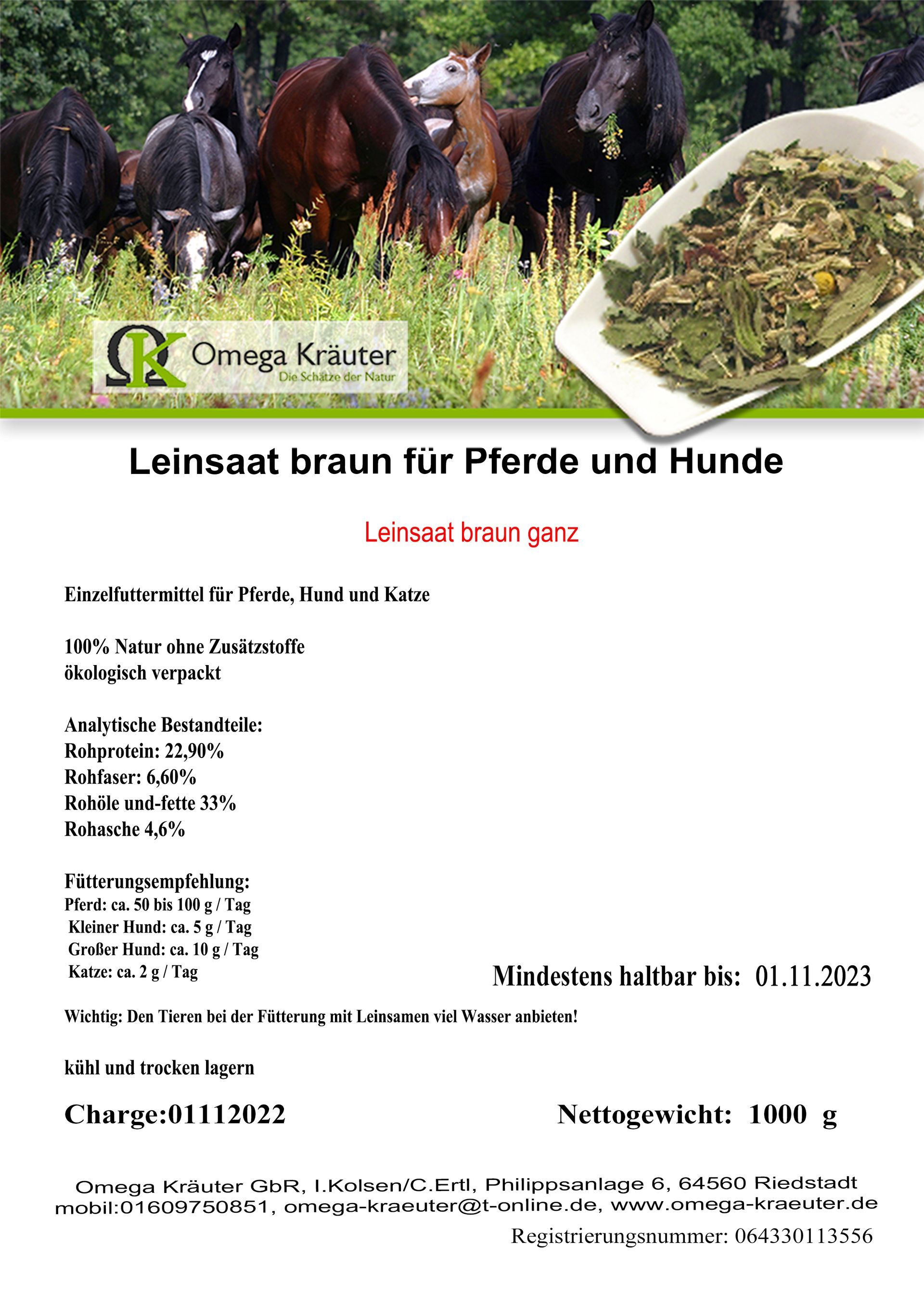 Leinsaat braun für Pferde und Hunde