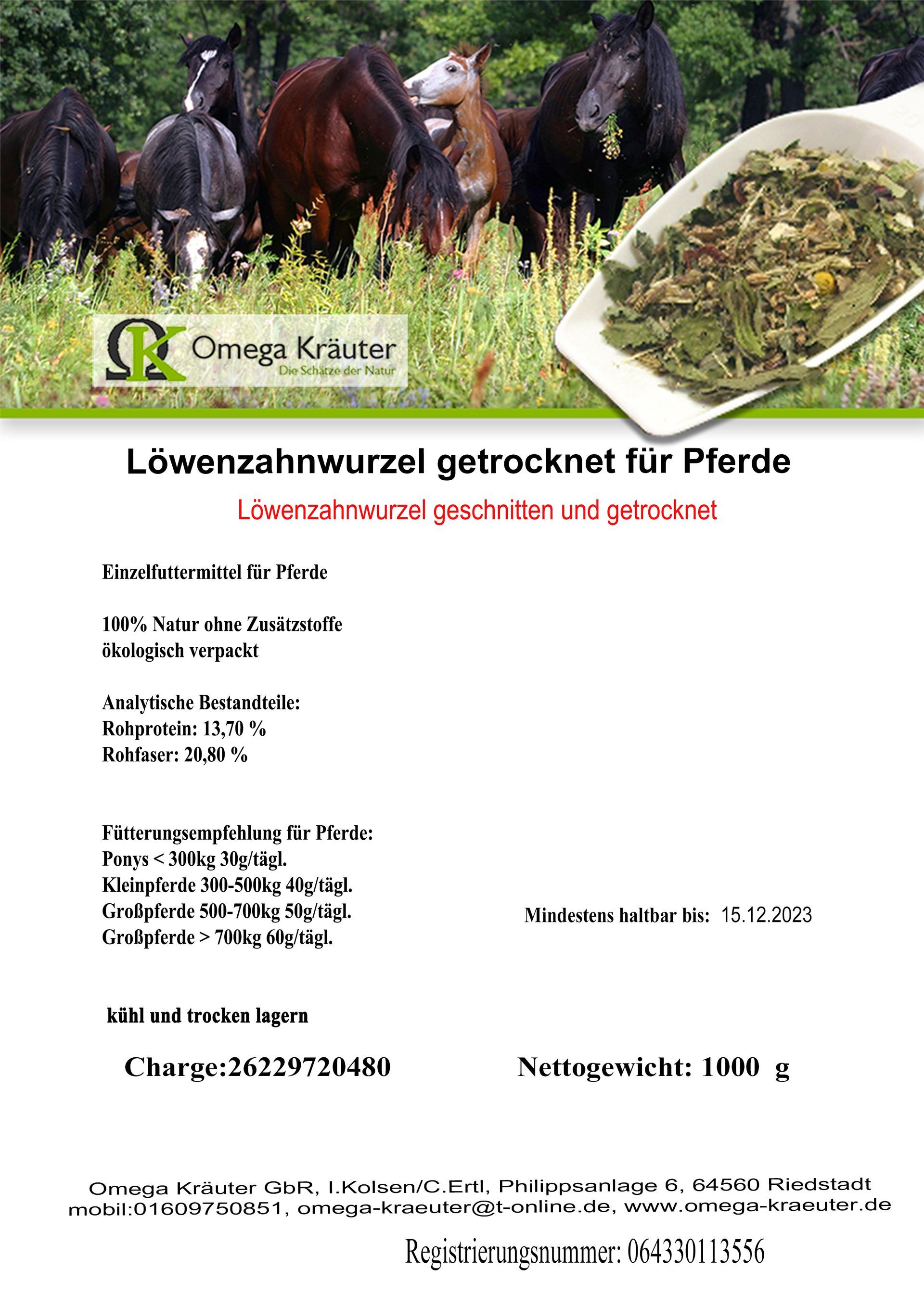 Löwenzahnwurzel getrocknet für Pferde