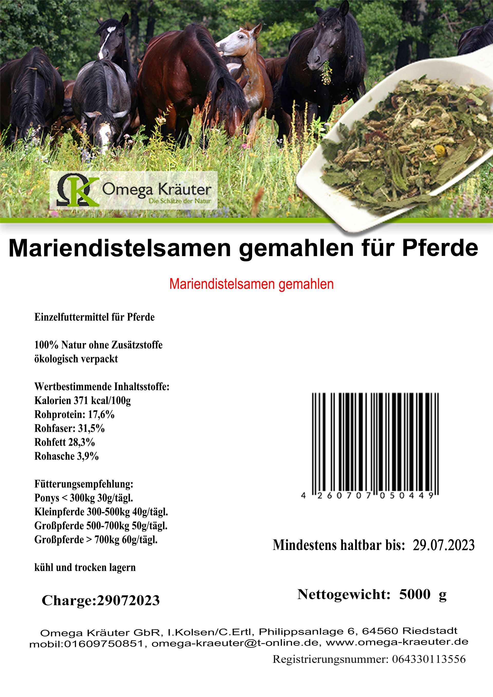 Mariendistelsamen gemahlen für Pferde