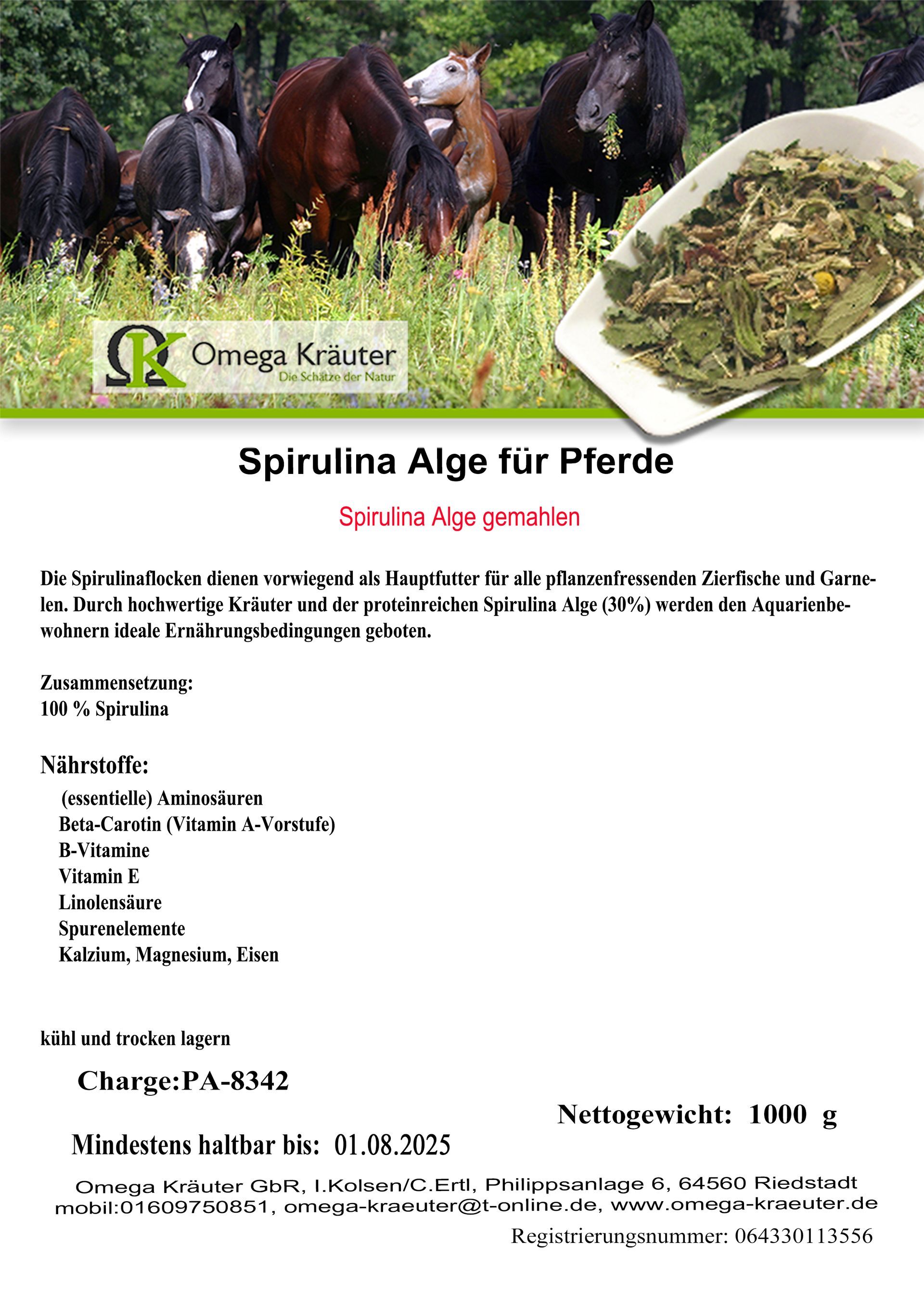 Spirulina Alge gemahlen für Pferde