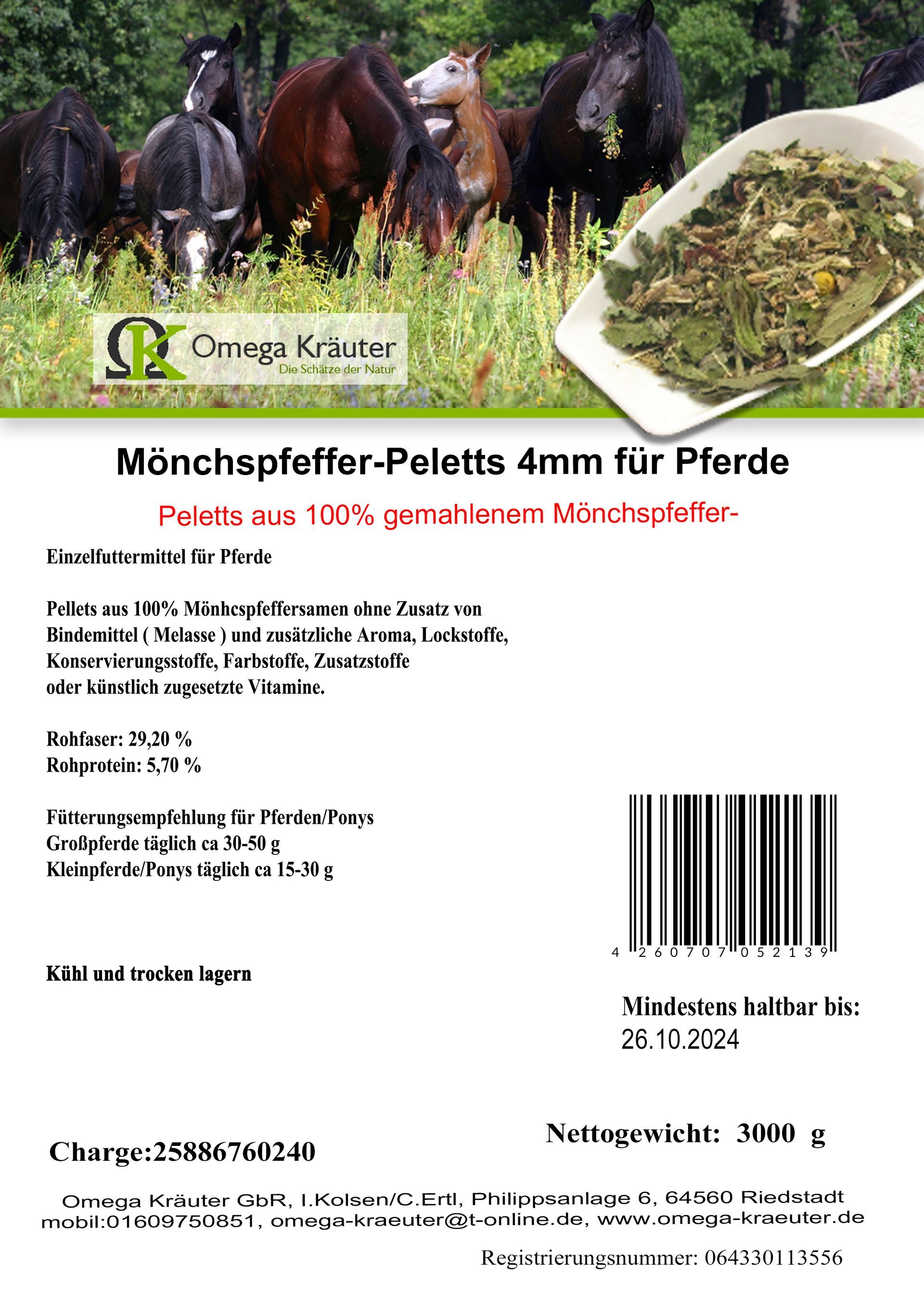 Mönchspfeffer(Keuschlammfrüchte)-Pellets 4mm für Pferde