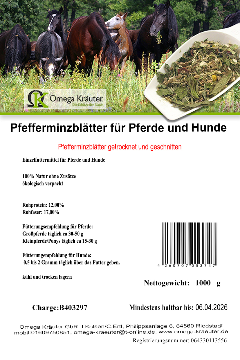 Pfefferminzeblätter geschnitten für Pferde und Hunde